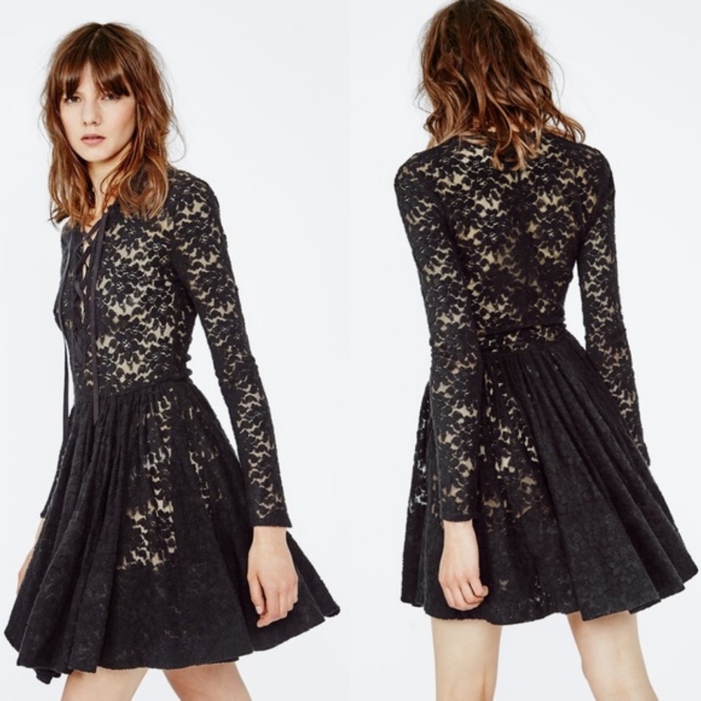 MAJE Robby Lace Fit And Flare Black Dress S.